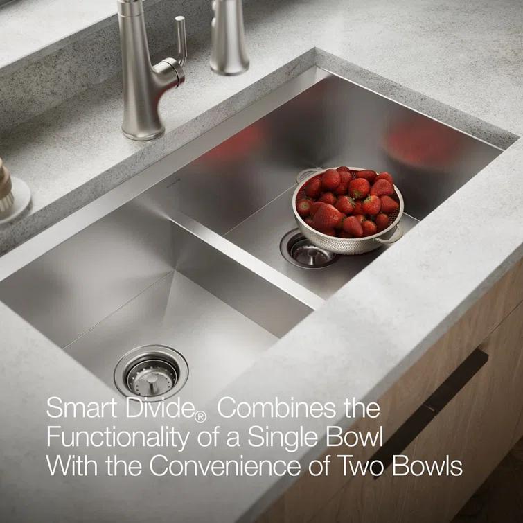 Kohler Task Smart Divide33-In X 22-In Top-Mount/Undermount Double-Equal Workstation Kitchen Sink With Accessories K-80085-1PC-NA