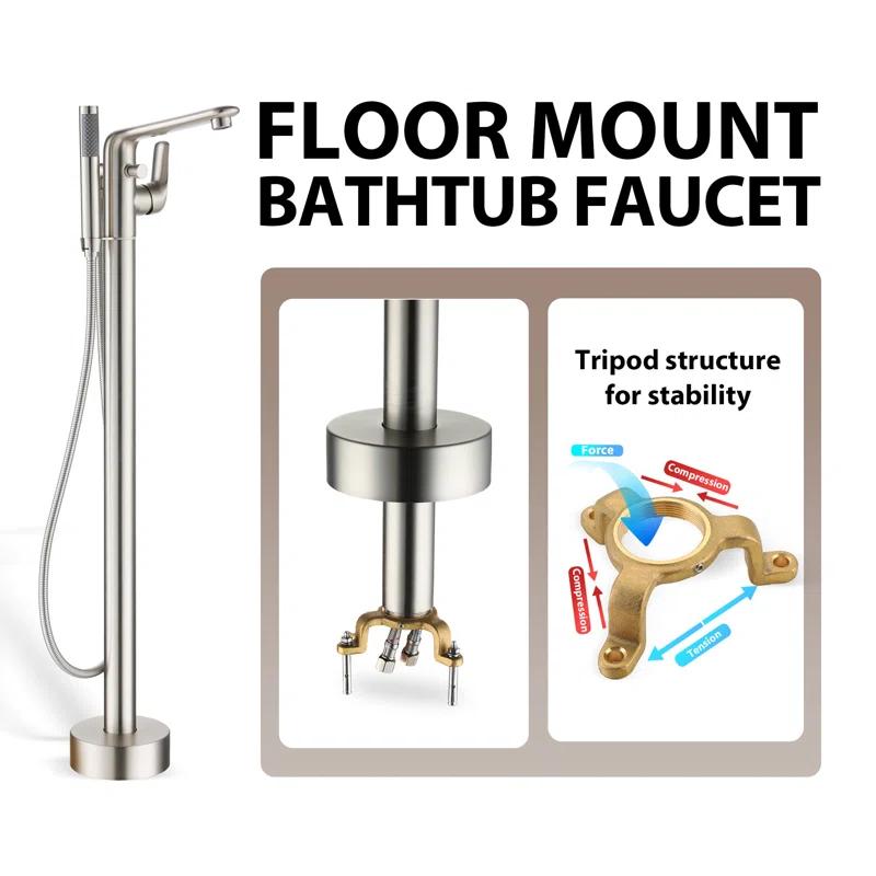 mondawe Single Handle Floor Mounted Freestanding Tub Filler with Diverter MDLT0054-BN