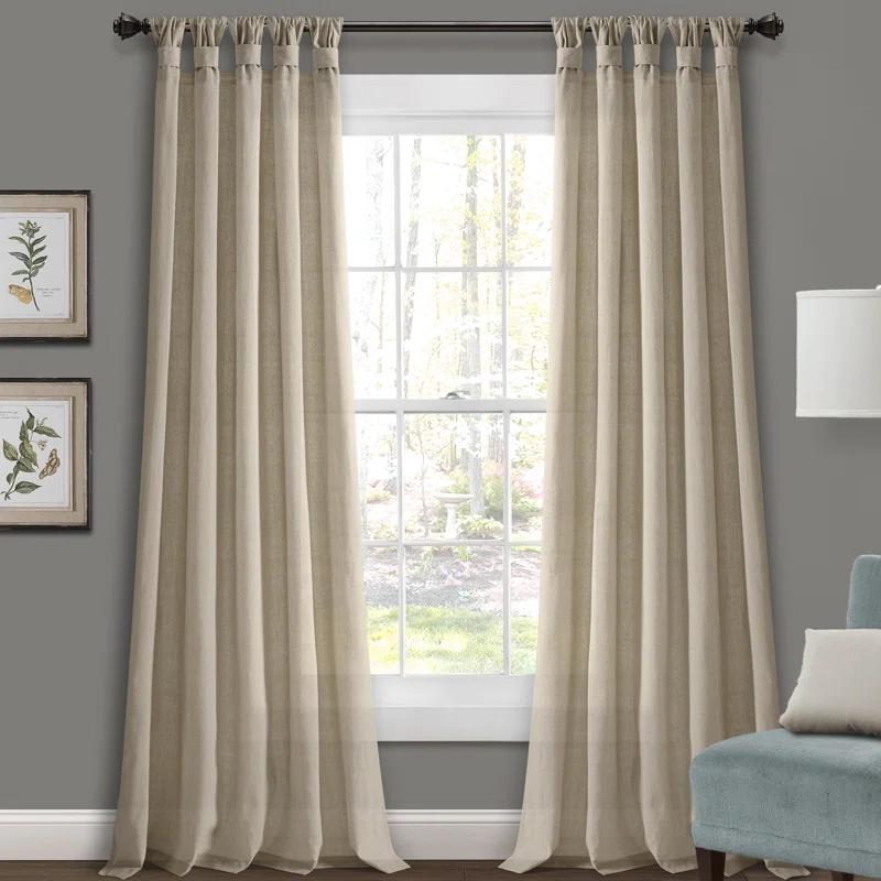 Lush Decor Burlap Knotted Tab Top Semi Sheer Curtain Pair (Set of 2)