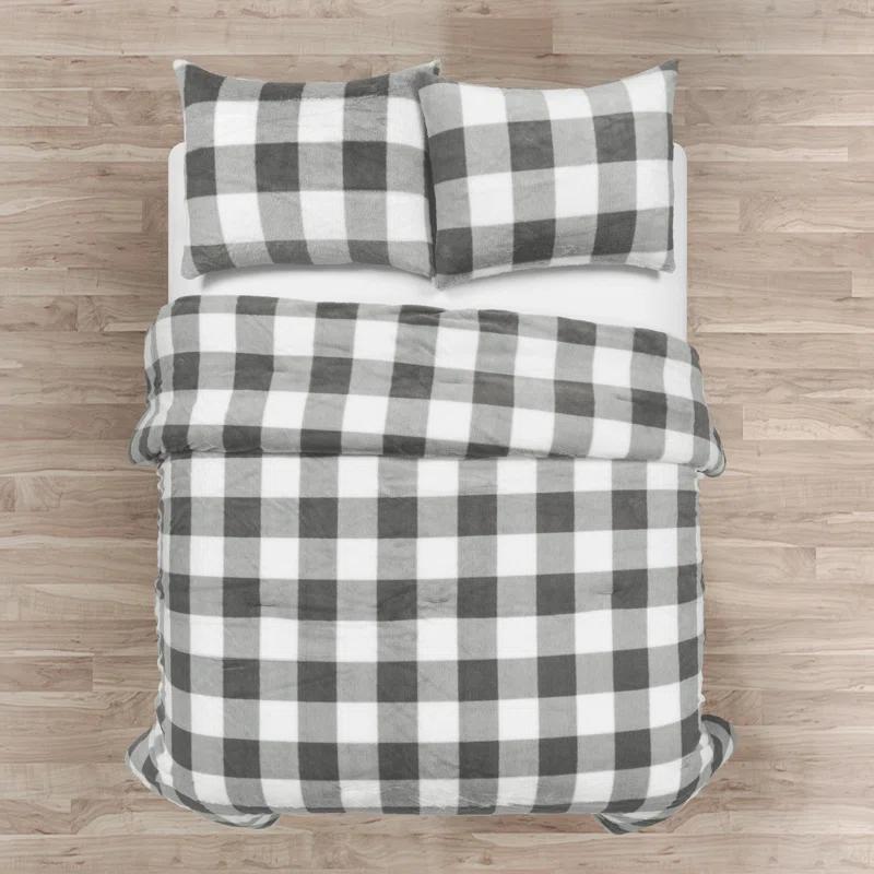 Plaid Faux Fur Microfiber 2 Piece Comforter Set (Set of 2)
