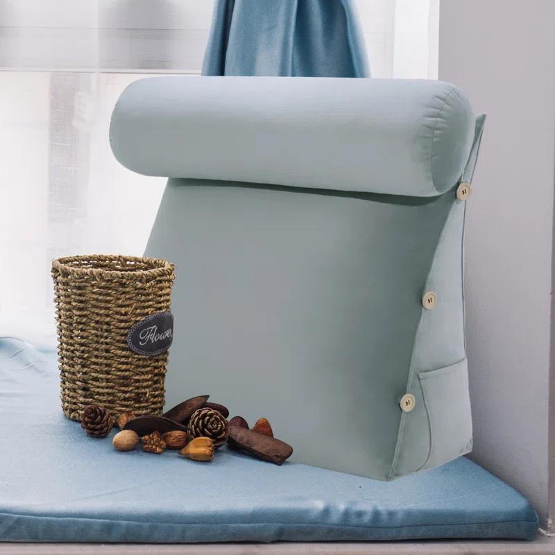 Velvet Wedge Pillow with Adjustable Neck Roll for Reading & Watching TV on Bed or Sofa