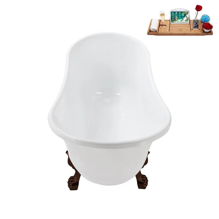 Streamline Bath 51'' Streamline Clawfoot Soaking Acrylic Bathtub With Drain, Clawfeet, and Bamboo Tray & Reviews | Wayfair