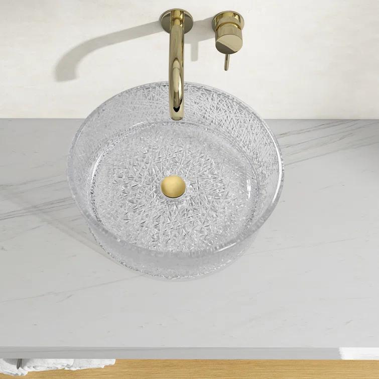CastelloUSA Stadium 14" Glass Circular Bathroom Vessel Sink - Timeless Collection CB-VC-17-WH-14