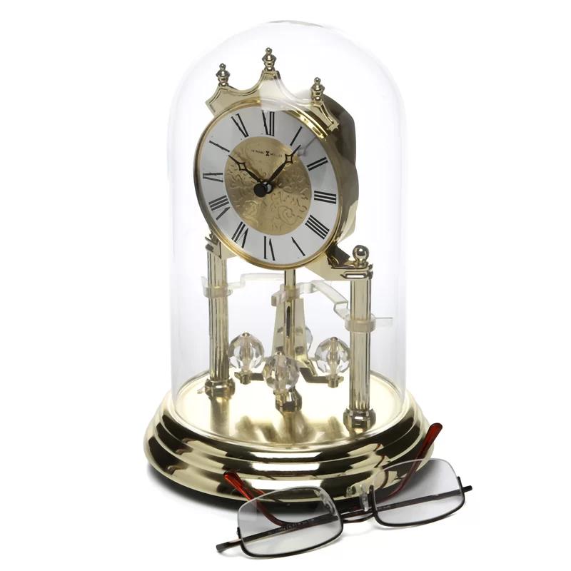 Gold Polished Brass Quartz Table Clock with Crystal Accents