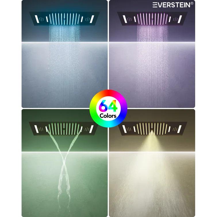 EVERSTEIN Music Thermostatic Shower System,Dual Showerheads with LED Mood Lighting SFS-1051-BK