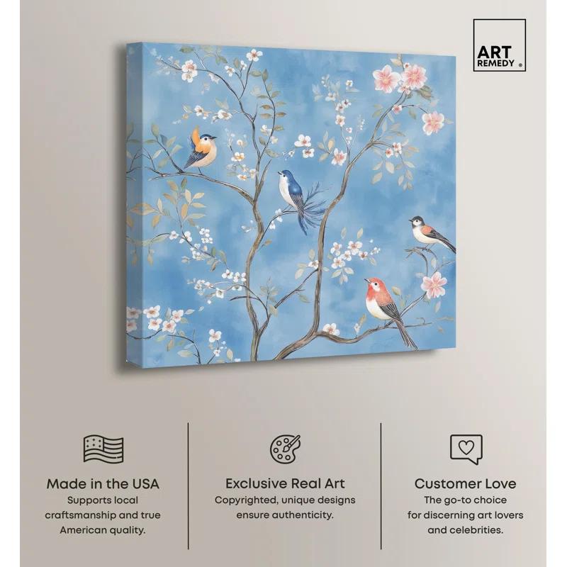 Art Remedy Wings Among the Blooms I Canvas Chinoiserie Art by Art Remedy