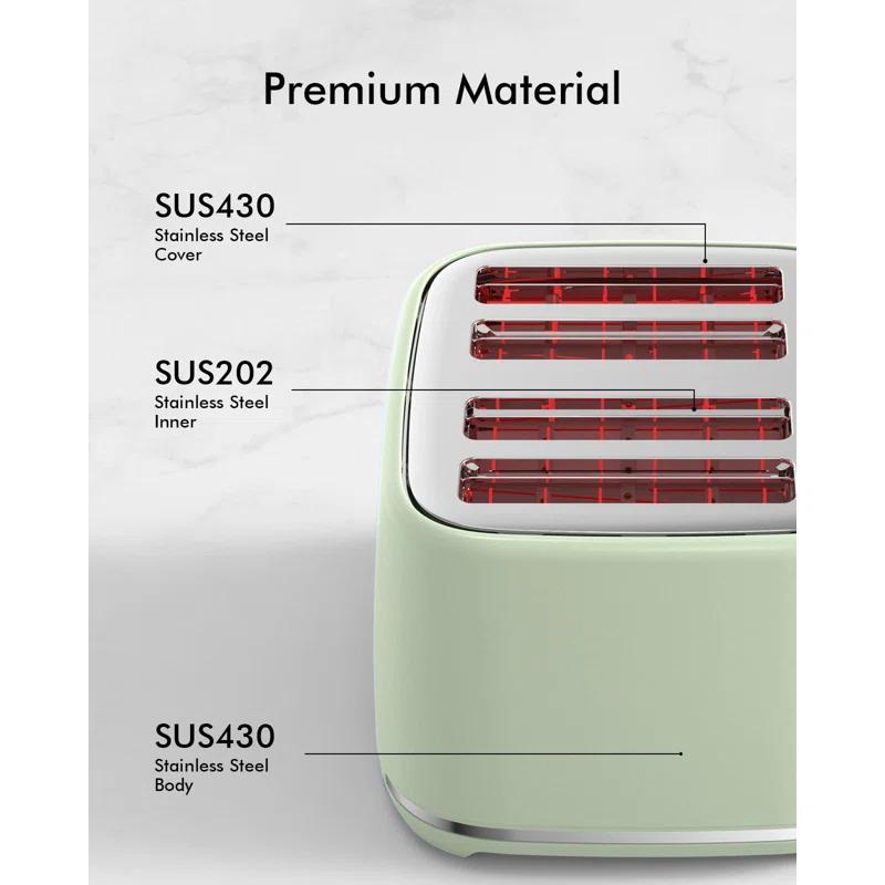 LONGDEEM 4 Slice Toaster, Extra Wide Slots, Longdeem Retro Stainless Steel Toasters, 6 Browning Options, Auto Shut Off & Frozen Function, Toast Fruit Bread, Bagel & Waffle