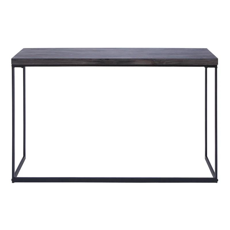 Union Rustic Corneau Wood Minimalistic Dark Brown Console Table with Black Metal Legs