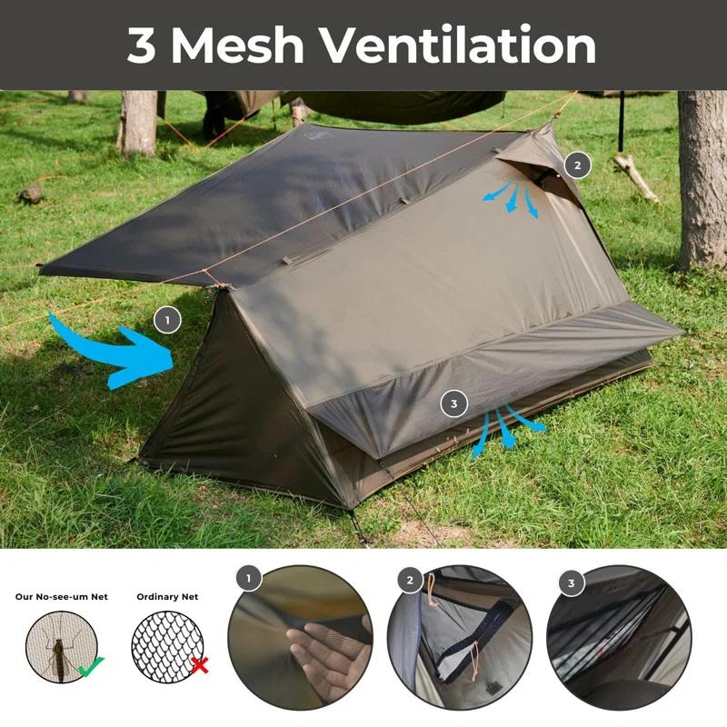 LIFETIME FLOORING LLC Backpacking Tent For Single Person, 3 Season Ultralight Tent Waterproof Silnylom Bushcraft Tent Shelter Lightweight 1 Person Tent For Camping Backpacking Hiking, NO Trekking Pole