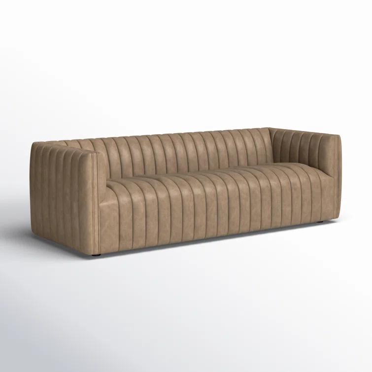 Palermo Drift Tufted Leather Sofa with Wood Frame