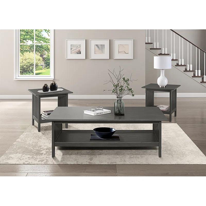 Red Barrel Studio® Classic Style Coffee Table And Two End Table Set Antique Gray Finish 3Pc Occasional Table Set Wooden Transitional Living Room Furniture (Set of 3)