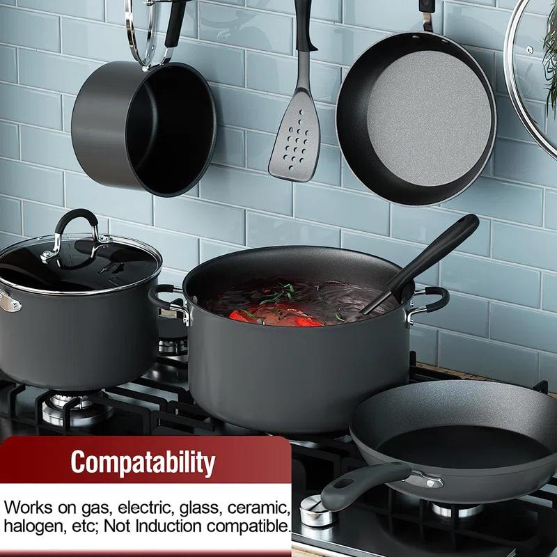 Cook N Home Professional Hard Anodized Pots and Pans Set Nonstick, Kitchen Cookware Set, Black