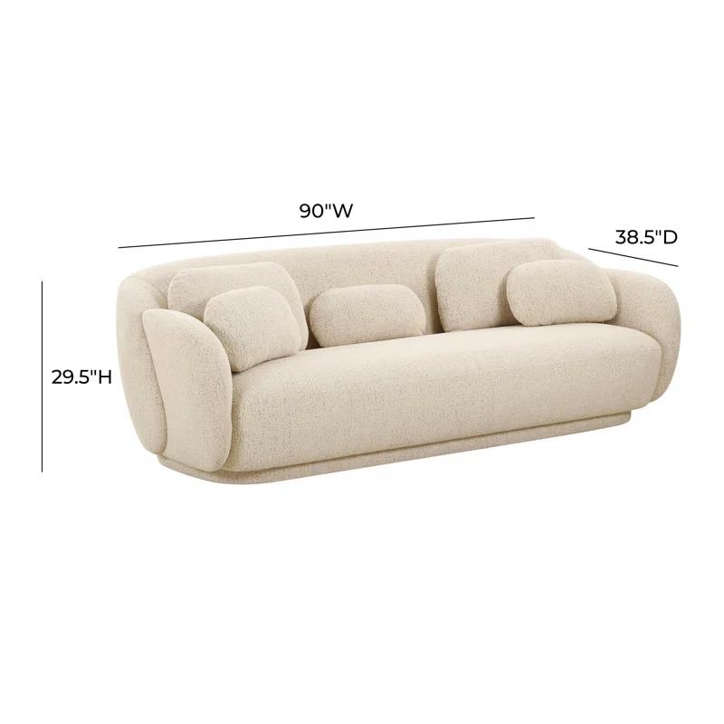 Cream Boucle Fabric Sofa with Accent Pillows