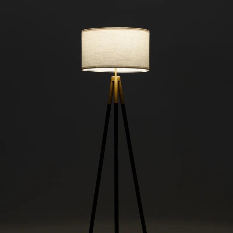 Brightech Levi 61 in. Mid Century Modern Tripod Floor Lamp with Fabric Drum Shade and Gold Finish - LED Bulb Included