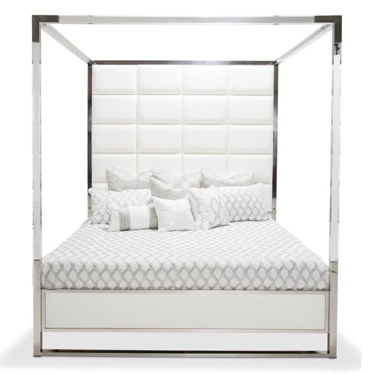 Michael Amini State St. Canopy Bed - Satin White