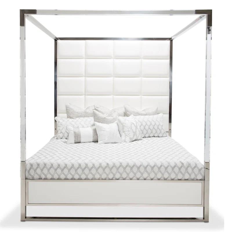 Michael Amini State St. Canopy Bed - Satin White