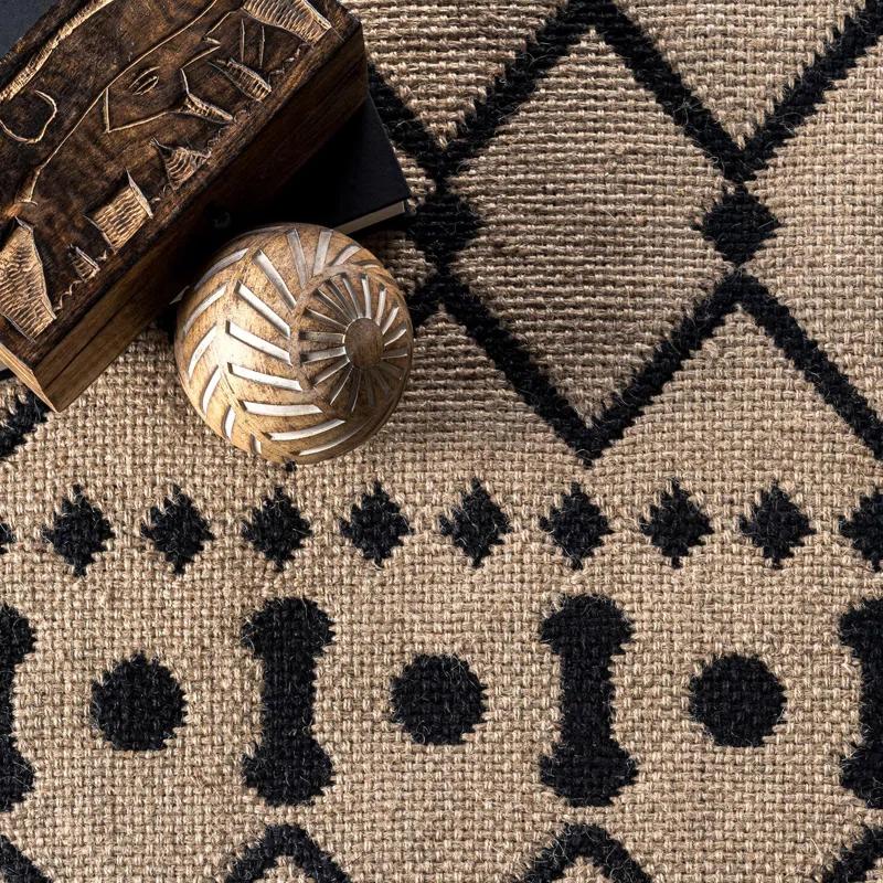 Louie Southwestern Handmade Flatweave Jute Light Beige/Black Area Rug