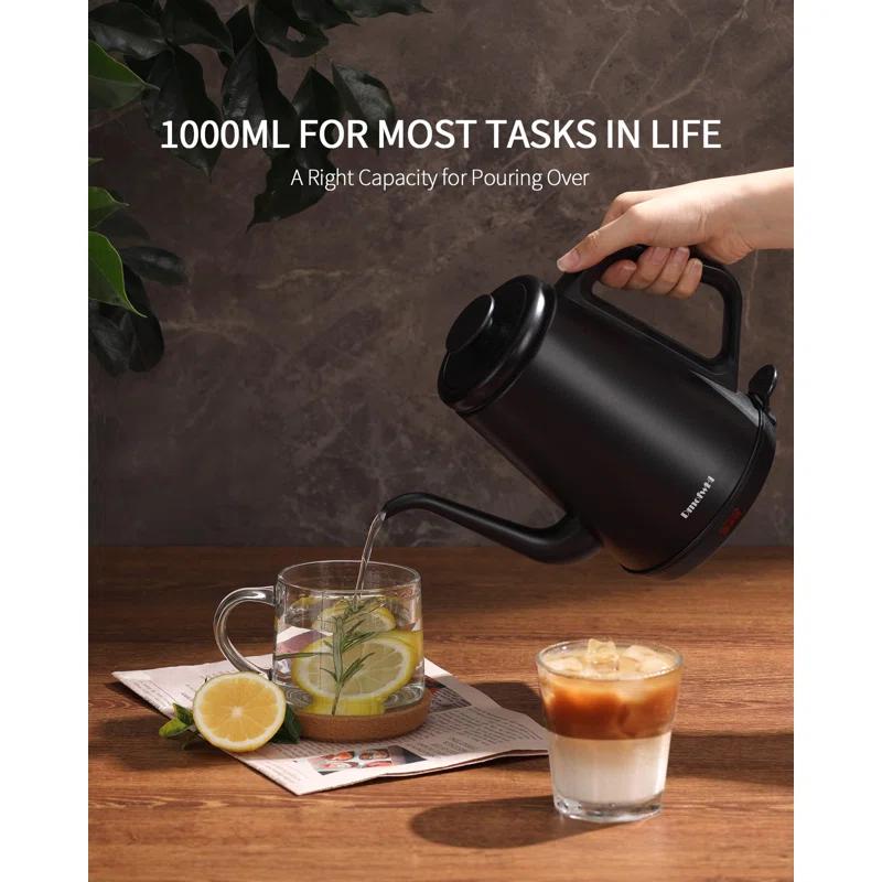 Basowin Gooseneck Electric Kettle(1.0L),1000W Electric Tea Kettle Of 304 Stainless Steel,Auto Shut Off,Coffee Kettle For Pour Over And Tea