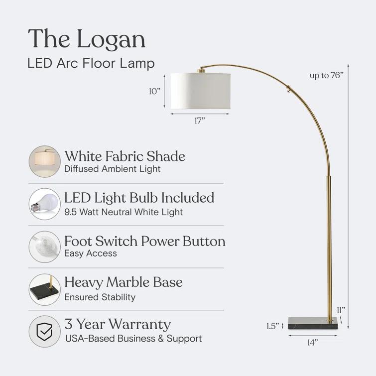 Logan 76 in. Modern Adjustable and Extendable LED Floor Lamp with Fabric Drum Shade