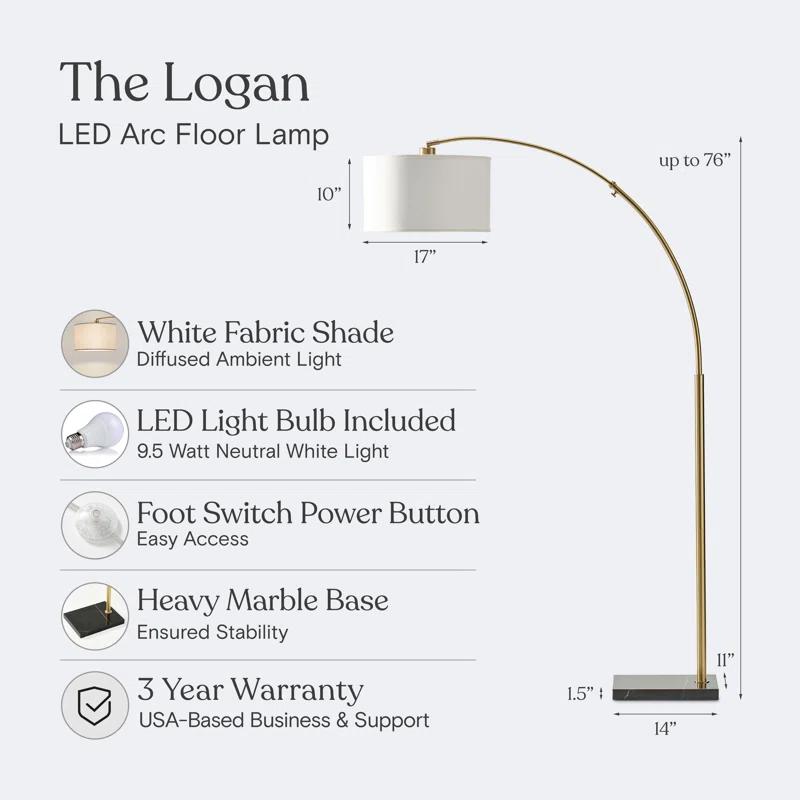 Logan 76 in. Modern Adjustable and Extendable LED Floor Lamp with Fabric Drum Shade