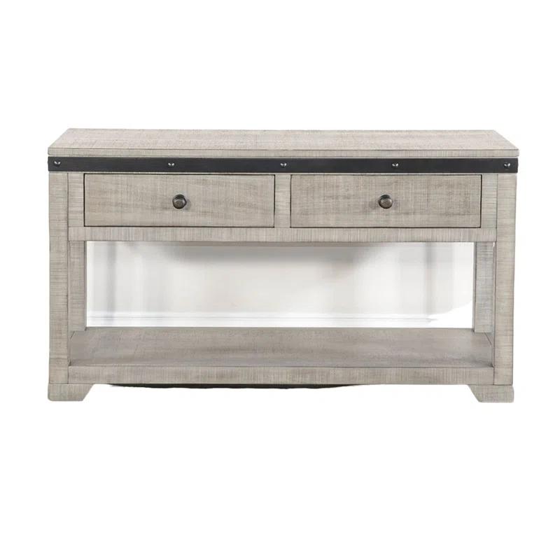 Benjara Nelly Sofa Table W Drawer, Shelf, 48 Inch, Black, Gray Mahogany Wood