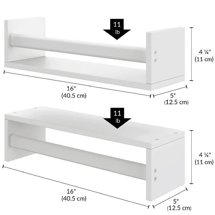 Ballucci Rigga 16" Floating Shelves with Front Bar (Set of 2)