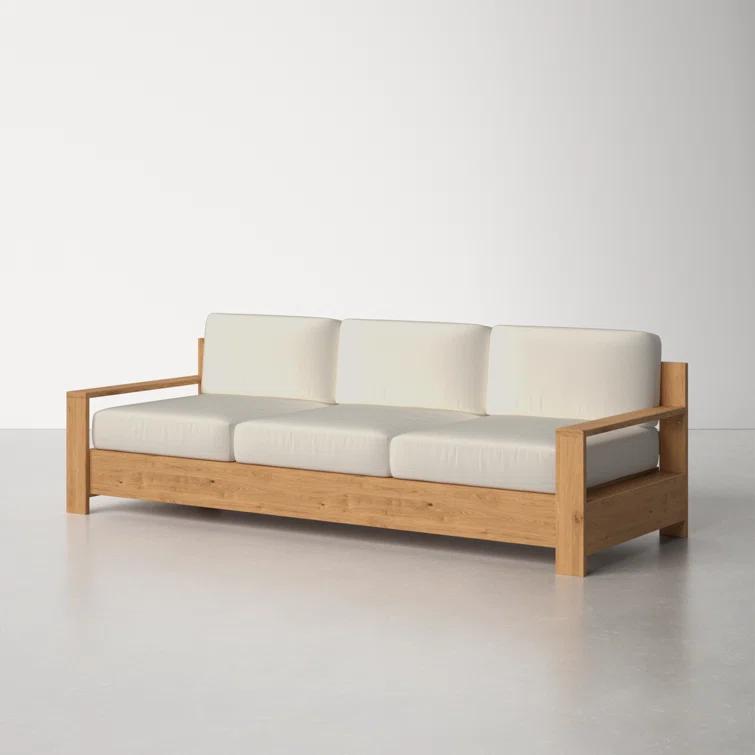 Miguelina 87'' Wide Straight Teak Patio Sofa with Sunbrella® Cushions