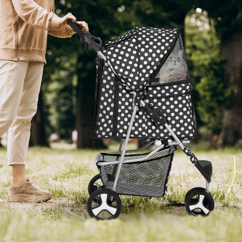Pet Stroller Dog Cat Stroller Foldable Stroller With Adjustable Canopy