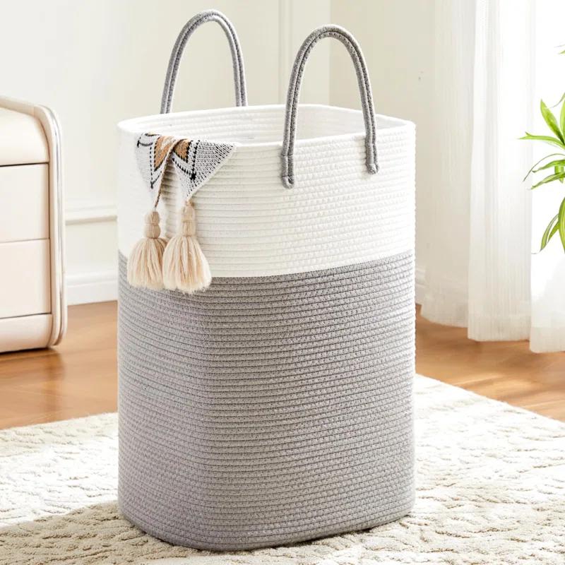 Beachcrest Home™ 60L Cotton Rope Woven Laundry Basket, Multifunctional Storage Sorter For Dirty Clothes In Bathroom And Living Room