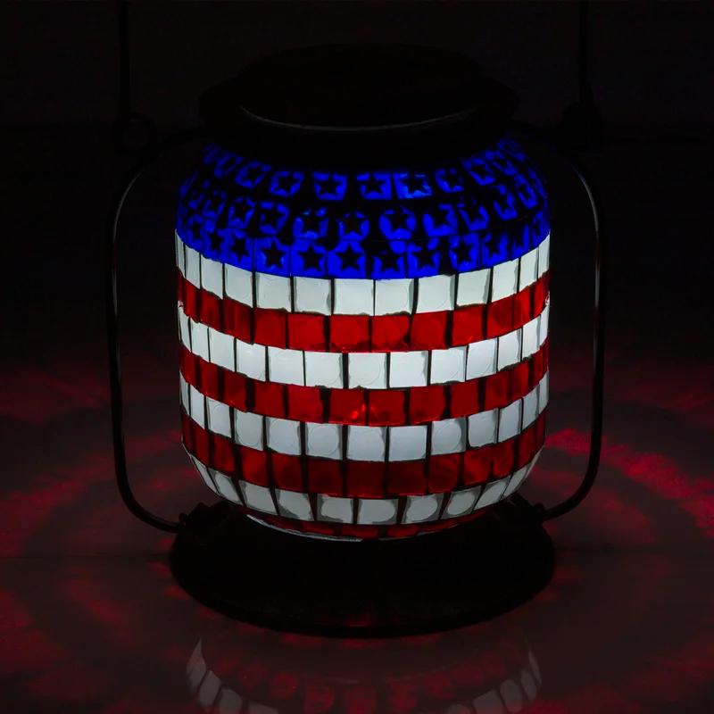 Patriotic Solar Powered LED Outdoor Lantern with Metal Frame