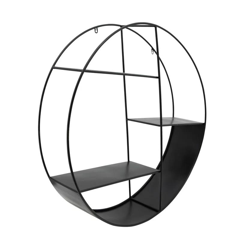 Latitude Run® Modern Metal Wall Shelf with Round Geometric Frame and Tiered Open Storage