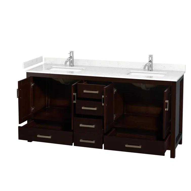 Wyndham Collection Sheffield 72" Freestanding Double Bathroom Vanity with Cultured Marble Top