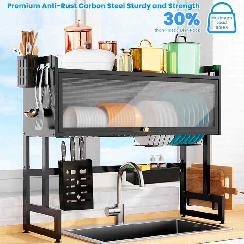 PAVORA 3 Tier Above Sink Dish Drainer Drying Rack, 33.5” Above Sink Dish Rack for Small Kitchens, Space Saving Drying Racks