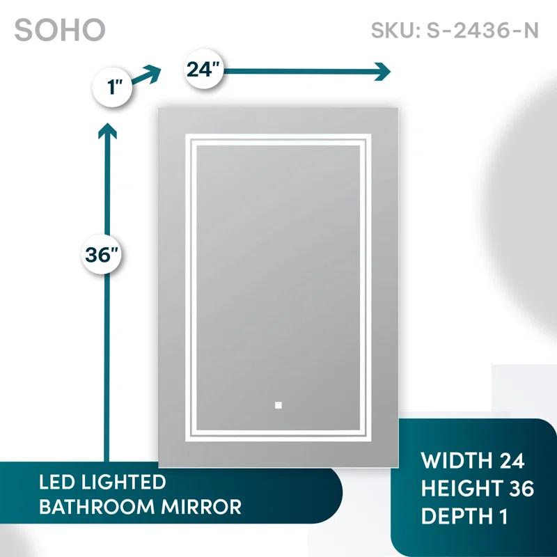 AQUADOM Soho Bathroom LED Wall-Mount Mirror with Dimmer, Defogger, Touch Control, Backlit and Front-Lit