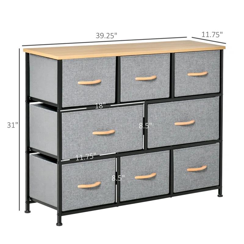 Light Grey 8-Drawer Fabric Storage Chest with Wood Top