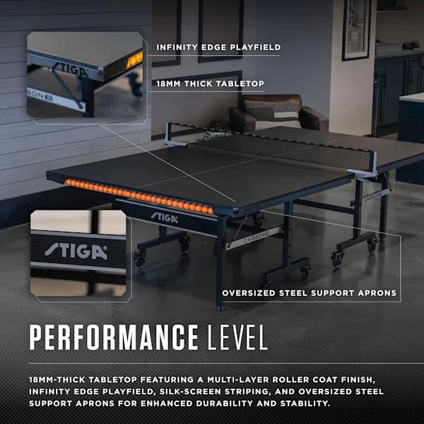 STIGA STIGA Carbon18 Table Tennis Table – 18mm Playfield - QuickPlay Assembly - Integrated Ball Storage - Tournament-Grade Net - Playback Mode