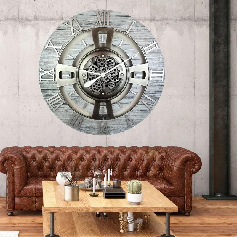 The Gears Clock Wall Clock 36" Oversized for Living Room decor with Real Moving Gears England Collection & Reviews | Wayfair