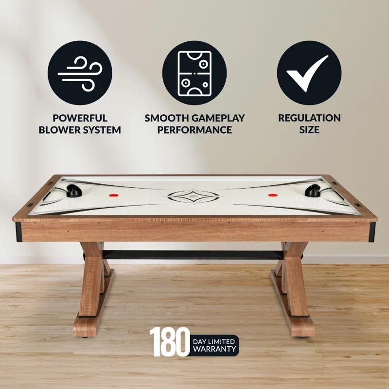 Hathaway Daulton 7 Ft Air Hockey Table for Family Game Room - With LED Scoring, Commercial-Grade Blower, X-Pattern Support Base, Ergonomic Strikers & Pucks - White Oak Finish
