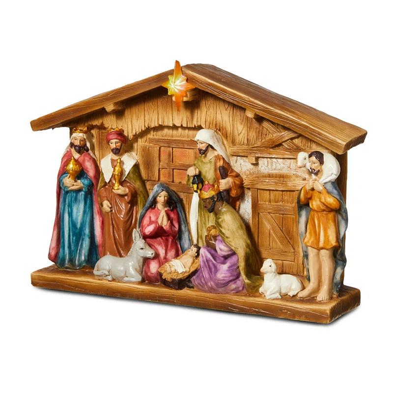 The Twillery Co.® 12.5"L Lighted Resin Nativity House