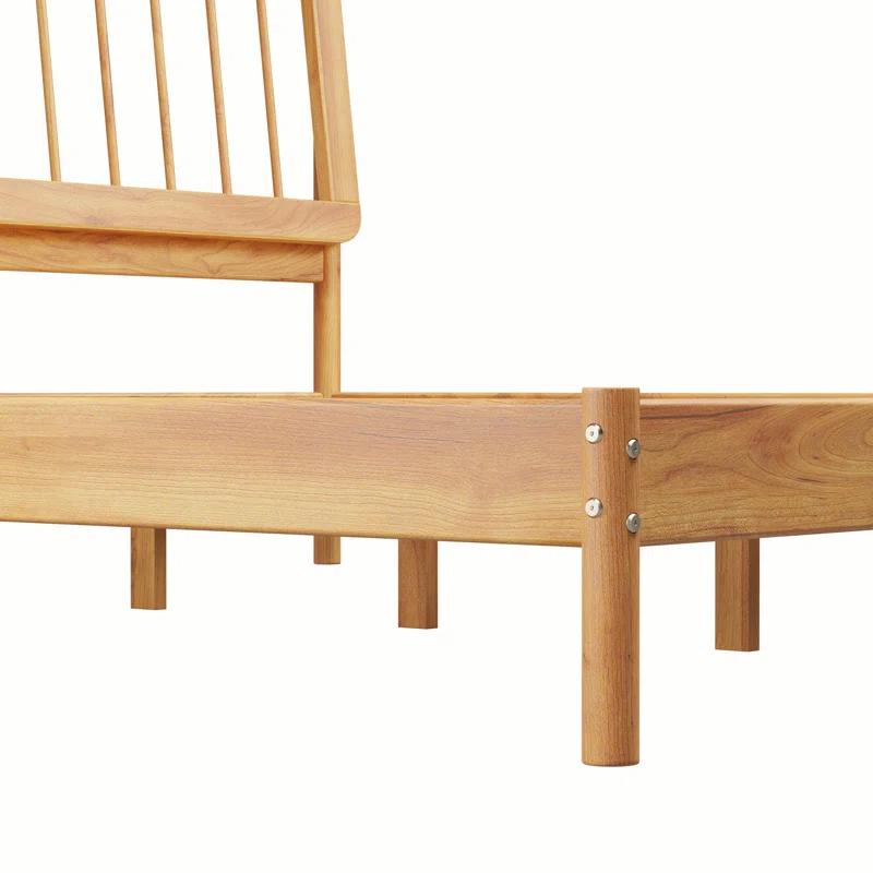 George Oliver Mid-Century Modern Solid Wood King Spindle Bed – Natural Pine