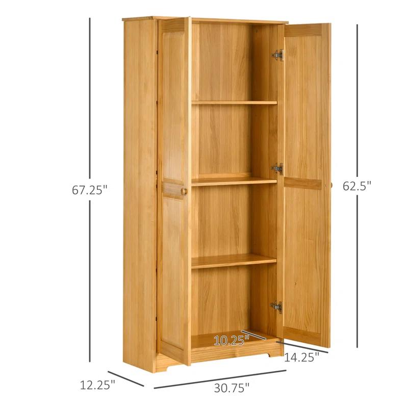 Ophelia & Co. 67" Pinewood Kitchen Pantry Storage Cabinet, Freestanding Cabinets With Doors And Shelf Adjustability