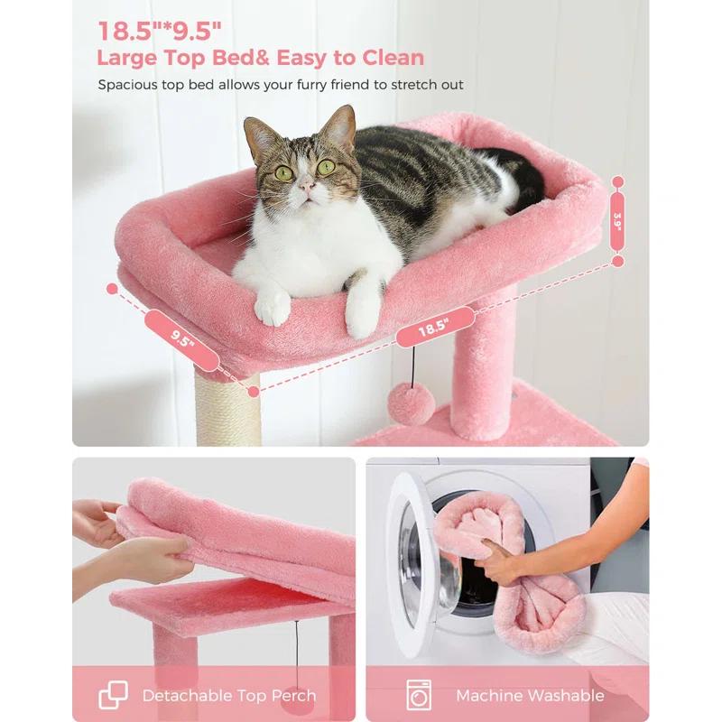 Tucker Murphy Pet™ Cat Tree With Large Top Perch, Plush Hammock, Cat Shelves And Dangling Pompom, Cat Scratching Posts And 2 Condos Houses