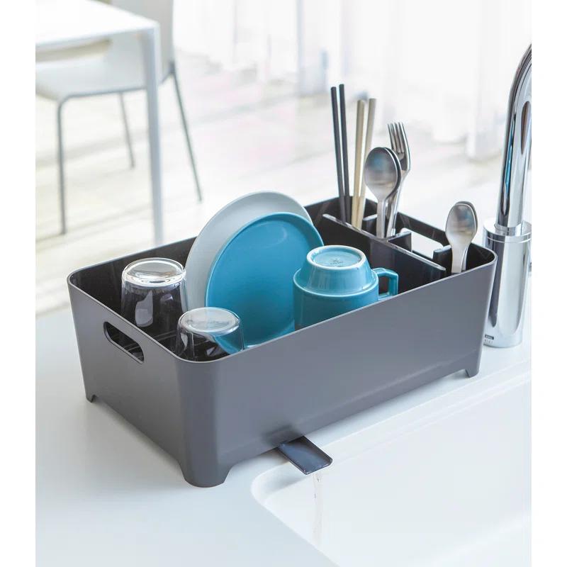 Tower Yamazaki Home Dish Drying Rack with Drainage Spout, 1.25 gallon, Utensil Holder, Handles