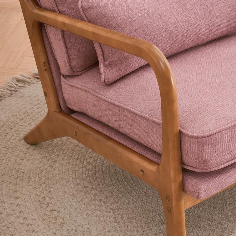 George Oliver Lemley Mid Century Solid Wood Accent Chair Upholstered Armchair with an Extra Pillow