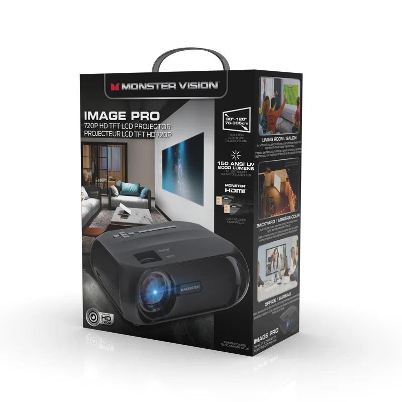 Monster Image Pro 720 HD Extra-Bright LCD Projector, 2000 Lumens, Projects Up To 16ft | Wayfair