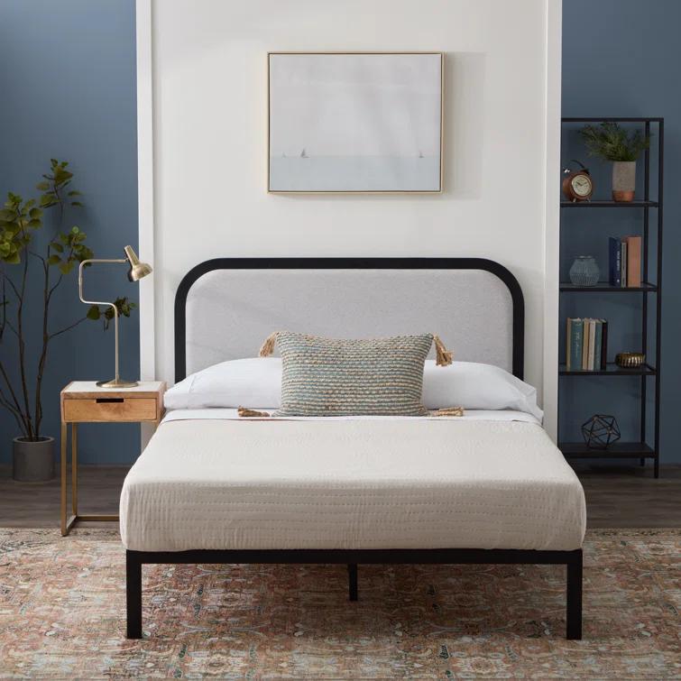 Brookside Metal Bed Frame with Rounded Upholstered Headboard