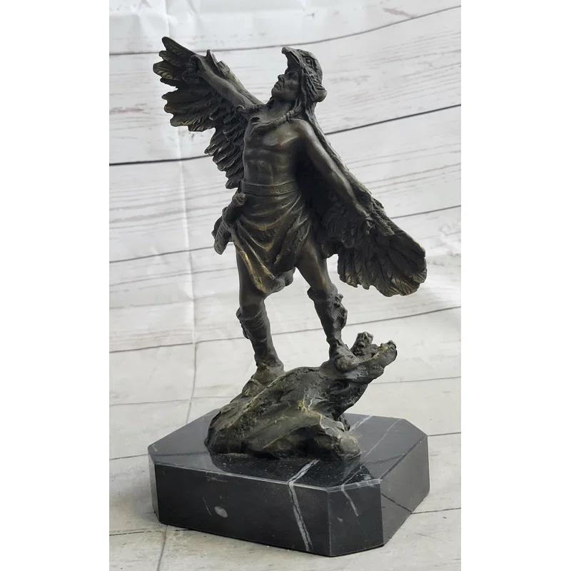 Wildon Home® Native American Indian Eagle Dancer Shaman Medicine Man Bronze Sculpture Statue Marble Base