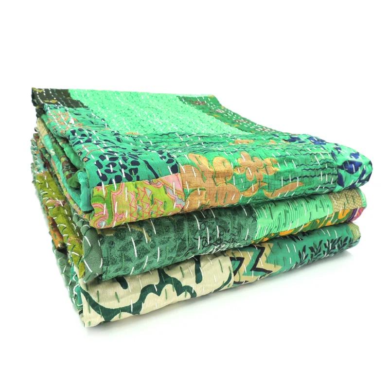 Rajani Home Handmade Kantha Silk Blend Throw Blanket