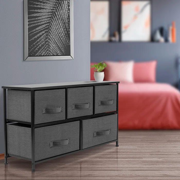 Sorbus Sorbus Dresser with 5 Drawers with Steel Frame, Wood Tops, and Fabric Bins