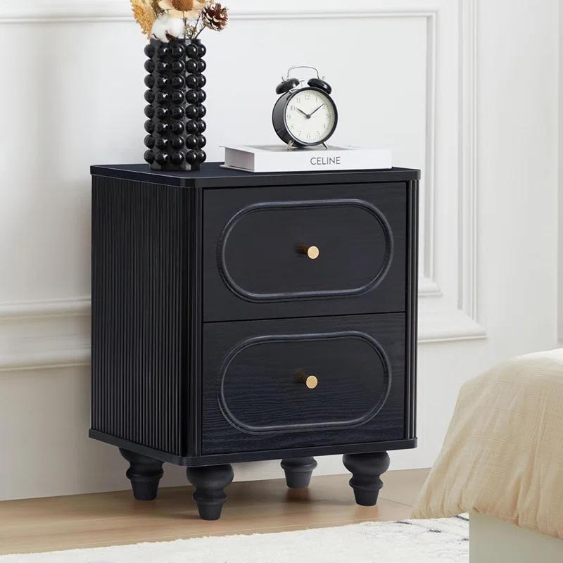 Canora Grey 2 Drawer Fluted Nightstand Set Of 2, Mid Century Modern Farmhous...